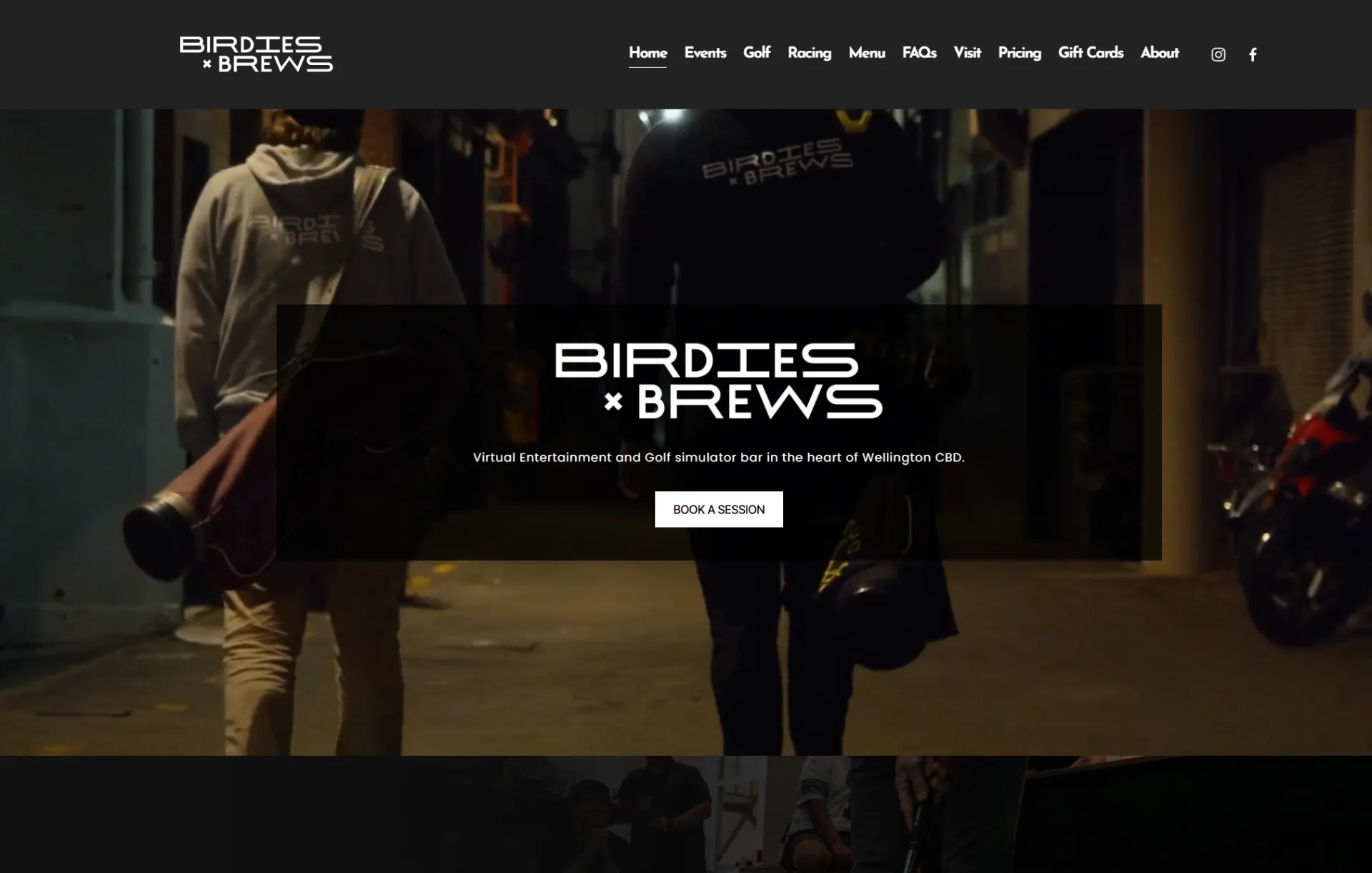 Birdies x Brews website by Ben Mather Digital — Virtual golf venue, bookings, vibe, brand. — desktop