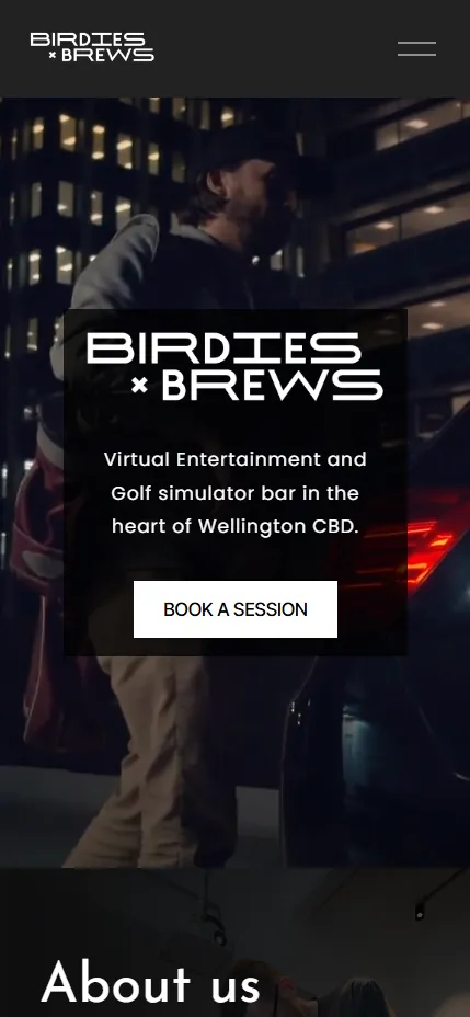 Birdies x Brews website by Ben Mather Digital — Virtual golf venue, bookings, vibe, brand. — mobile