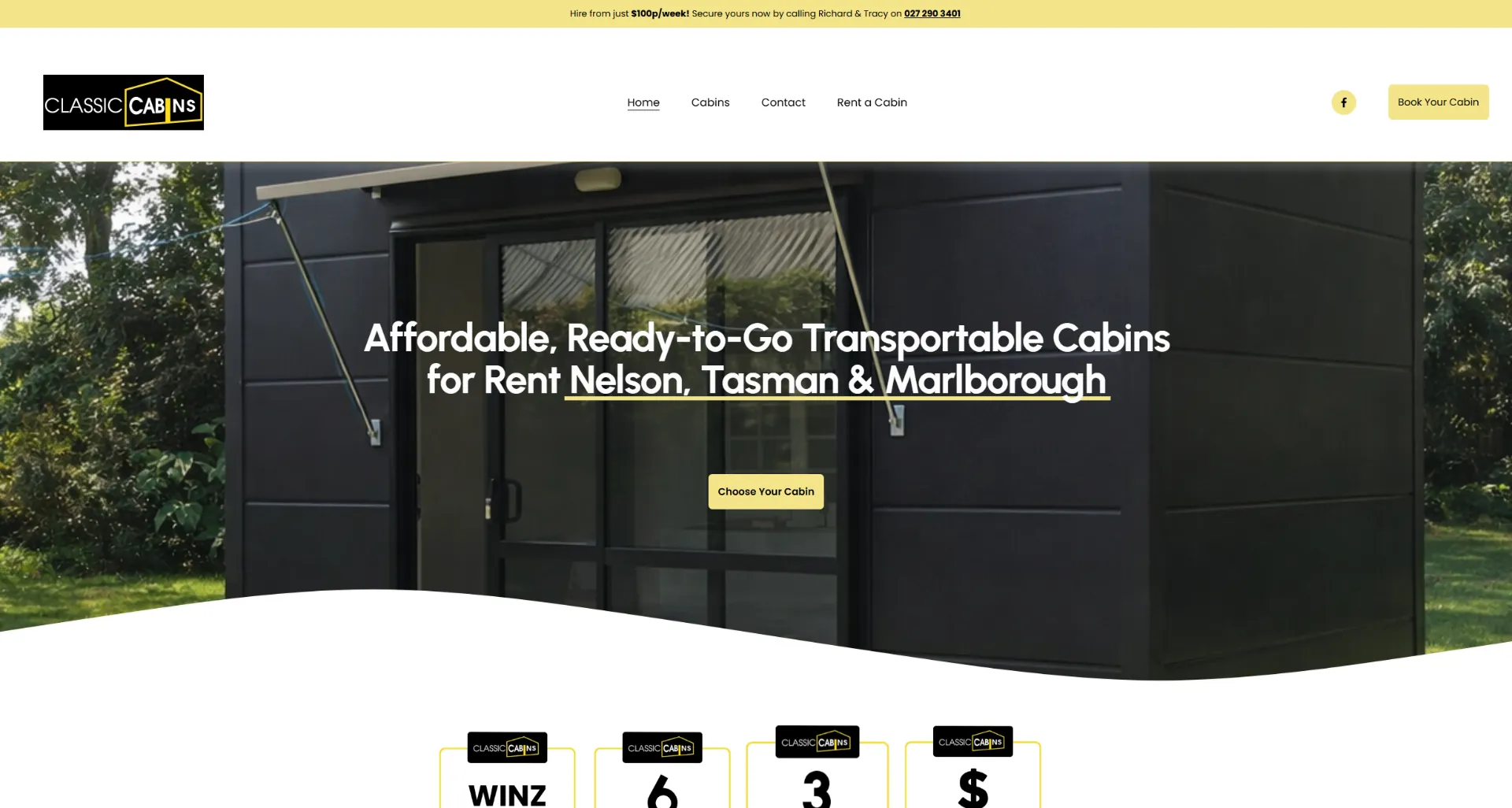 Classic Cabins website by Ben Mather Digital — South Island cabin hire, built for bookings, not browsing. — desktop