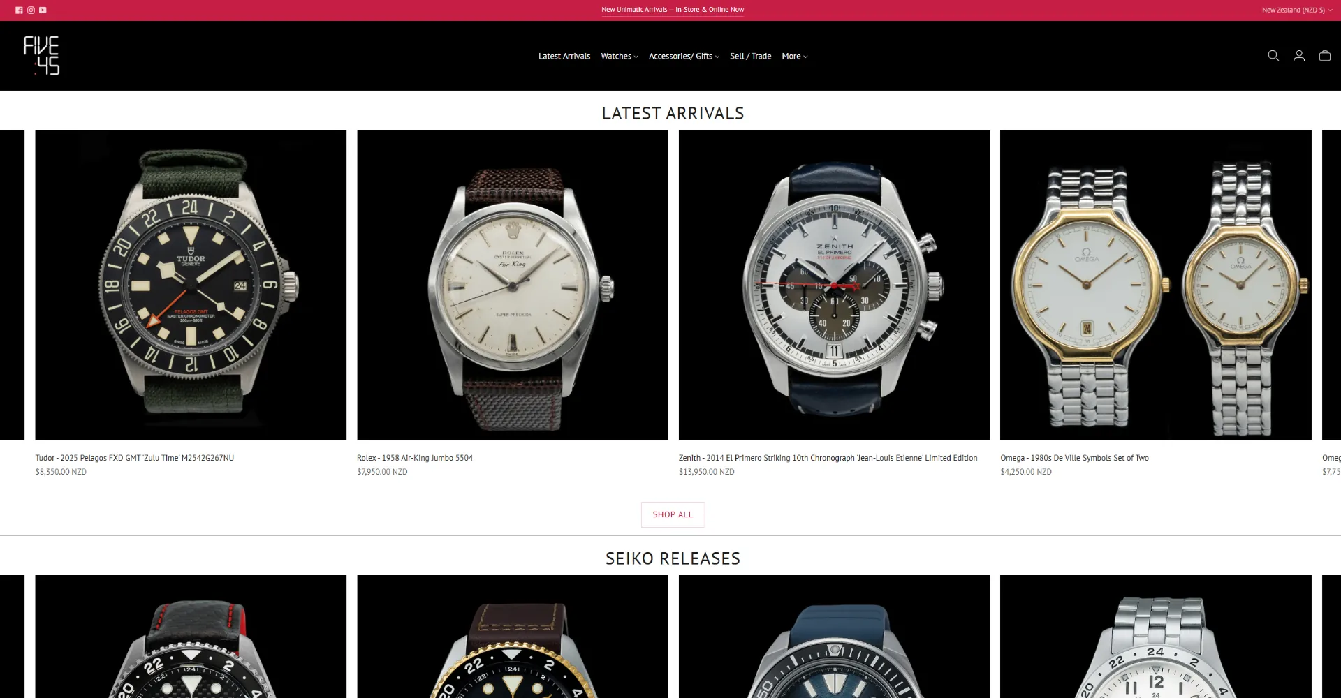 FiveFortyFive website by Ben Mather Digital — Luxury watches. Editorial product pages. — desktop