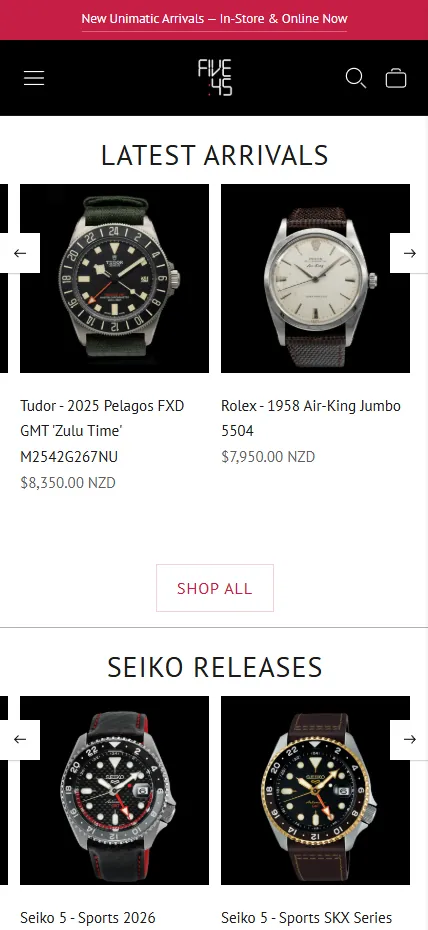 FiveFortyFive website by Ben Mather Digital — Luxury watches. Editorial product pages. — mobile