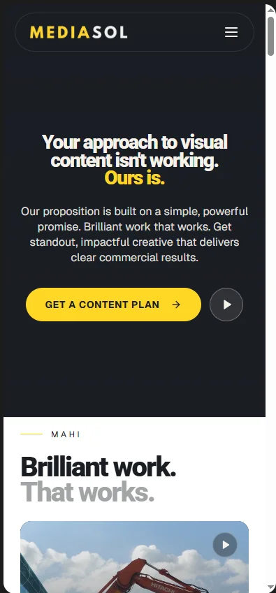 Mediasol website by Ben Mather Digital — Video agency with portfolio and custom quote tool. — mobile