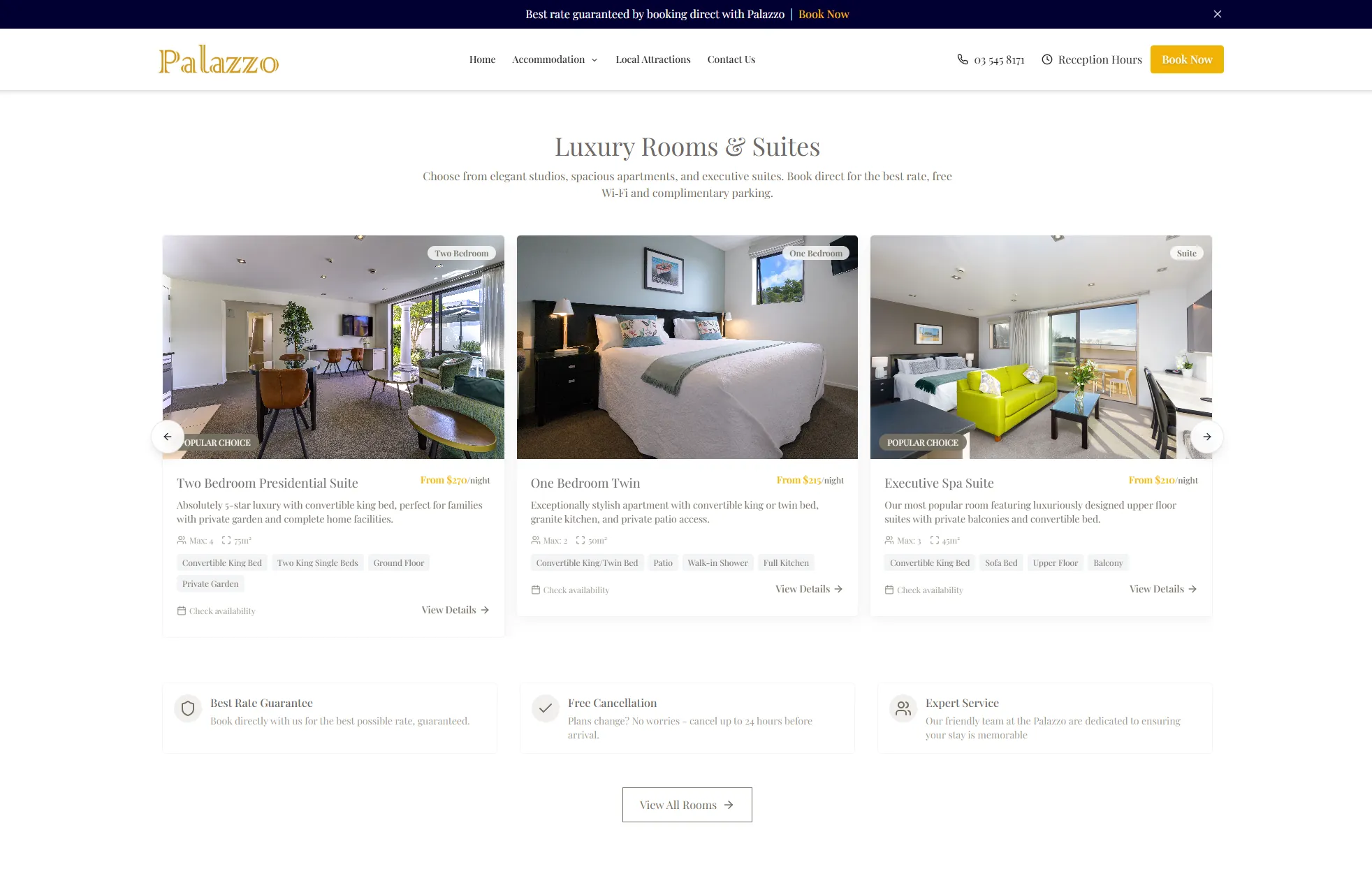 Palazzo Motor Lodge website by Ben Mather Digital — AI-built accommodation site, bespoke design, fast to ship. — desktop
