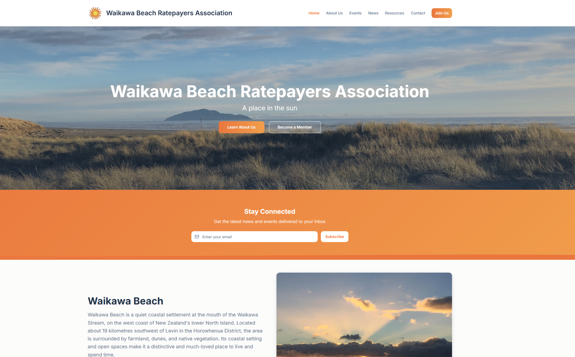 Waikawa Beach Association website by Ben Mather Digital — Bespoke custom build with custom CMS. — desktop