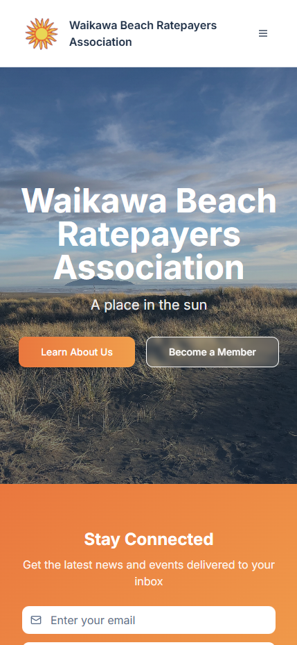 Waikawa Beach Association website by Ben Mather Digital — Bespoke custom build with custom CMS. — mobile